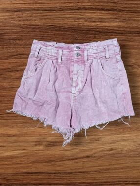 Free People We The Free Bleached  Pink High-Rise Festiva Distressed Denim Shorts